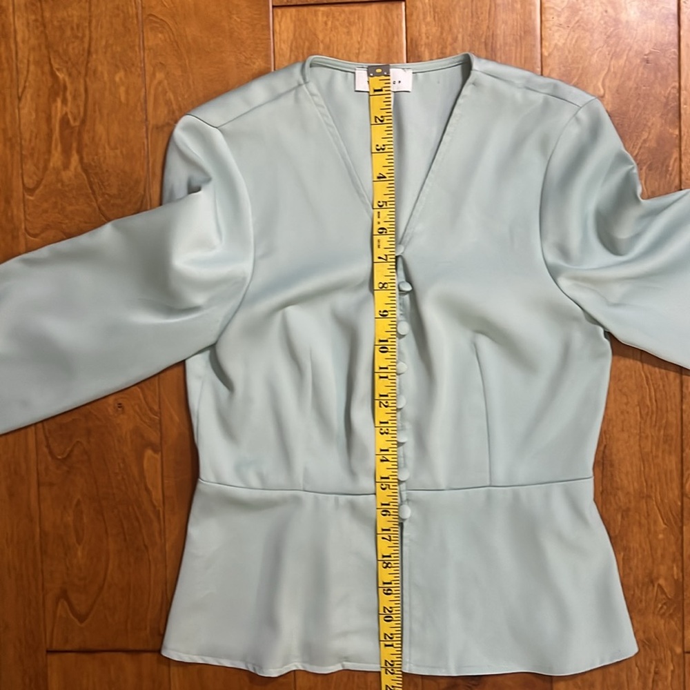 Topshop Pistachio Green Fitted Long Sleeve Top Button Detail Size 6 Pastel - Picture 7 of 11